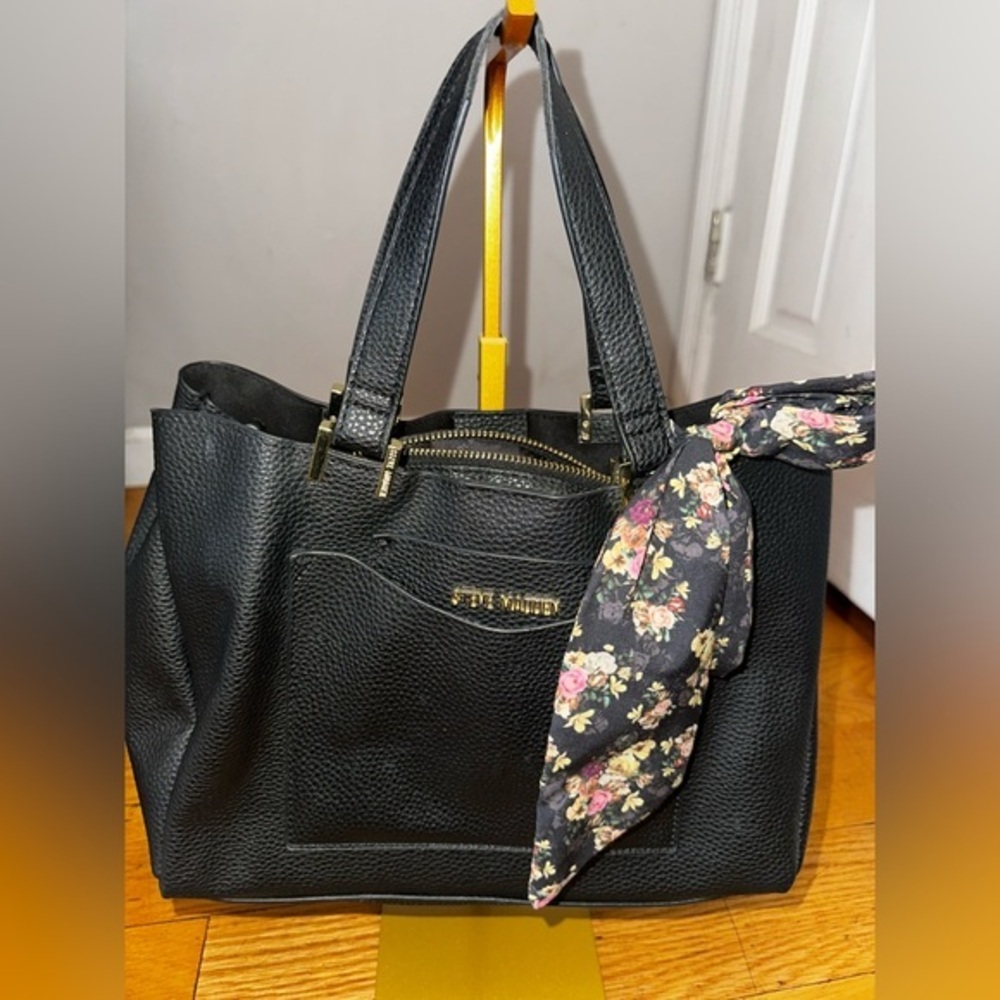 Steve Madden Black Tote with Floral Accent